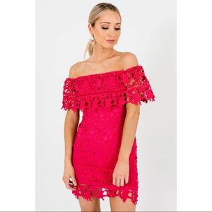 Lulu’s Crotchet Lace Frill Mini Dress- Pink